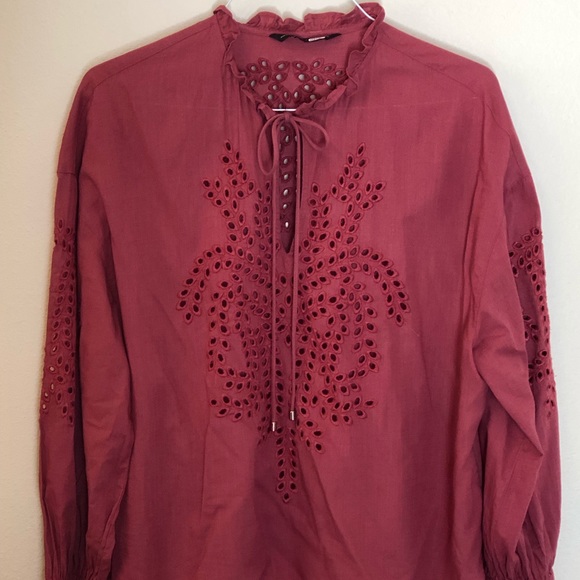 Zara Tops - Zara eyelet Blouse, Red, size L